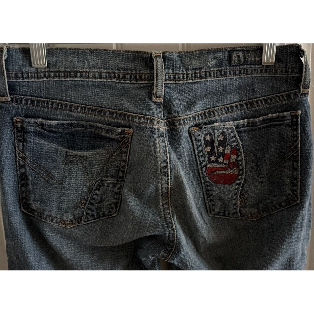 Citizens of Humanity Women's Blue Jeans Size 27 USA Embroidered Peace Hand Flag
